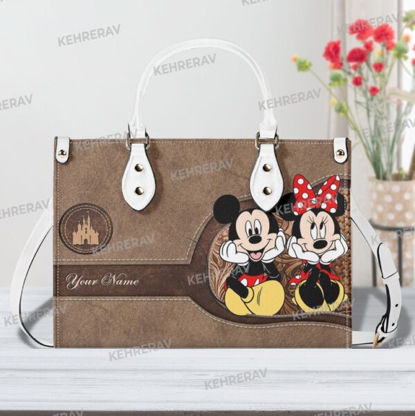 Cute Mickey Minnie Leather Handbag for Women – Custom Handmade Vintage Bag