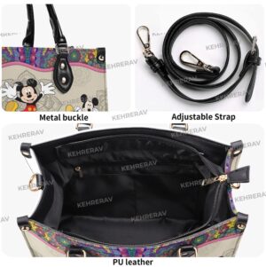 Handmade Mandala Mickey Leather Handbag Women s Custom Mickey Lover s Purse 5