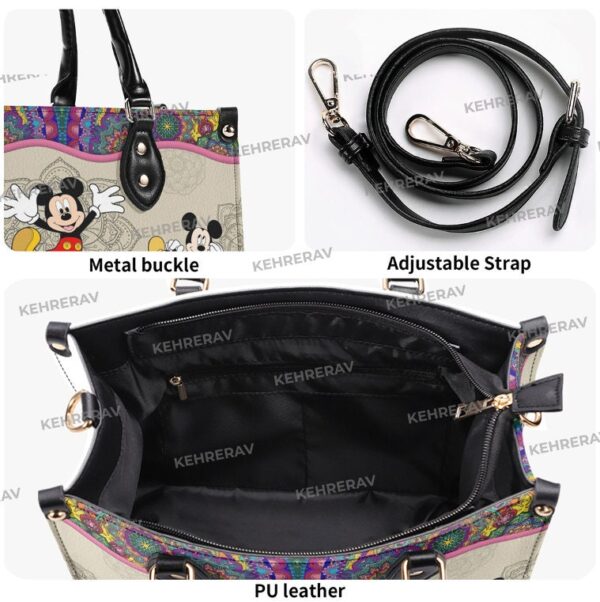 Handmade Mandala Mickey Leather Handbag Women s Custom Mickey Lover s Purse