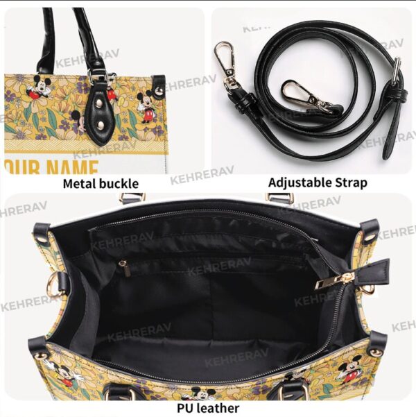 Mickey Floral Leather Handbag – Women s Custom Vintage Purse for Mickey Lovers
