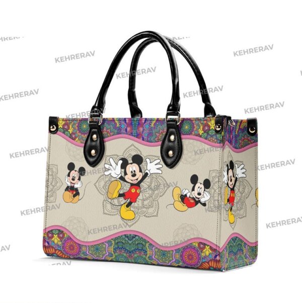 Handmade Mandala Mickey Leather Bag for Women Custom Mickey Lover s Handbag