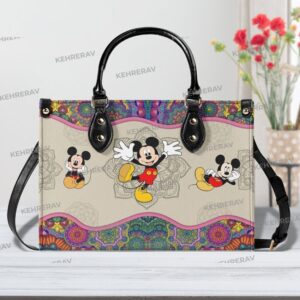 Handmade Mandala Mickey Leather Bag for Women Custom Mickey Lover s Handbag