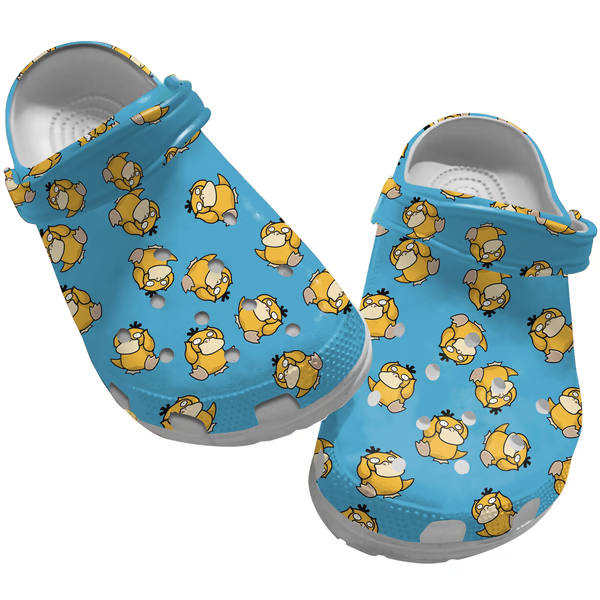 Funny Pokemon Psyduck Pattern Blue Clogs Funny Pokemon Psyduck Pattern Blue Clogs