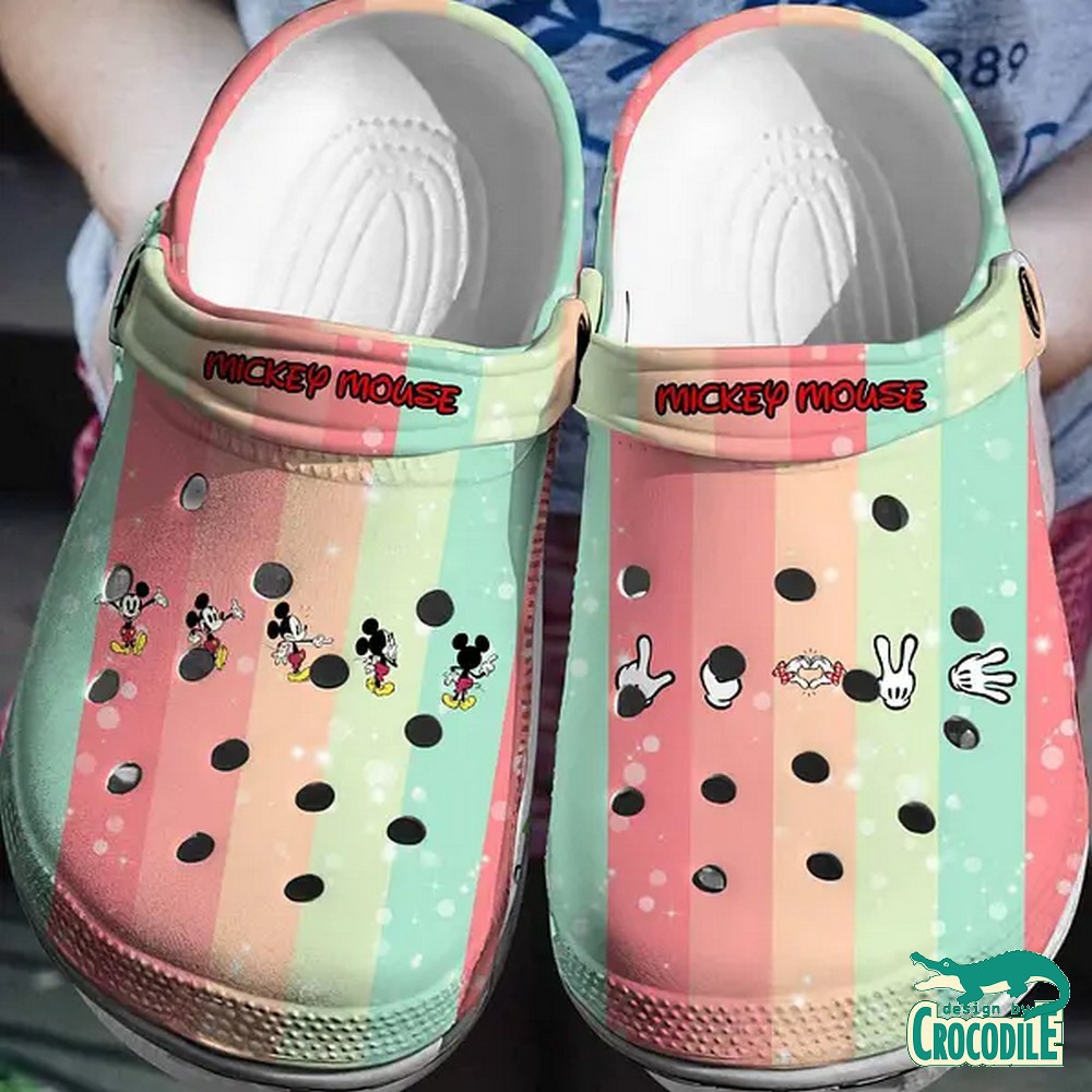 Custom Name Colorful Line And Minnie Mouse White Clogs For Kids & Adults Custom Name Colorful Line And Minnie Mouse White Clogs For Kids & Adults
