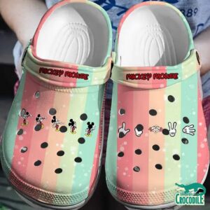 Custom Name Colorful Line And Minnie Mouse White Clogs For Kids & Adults