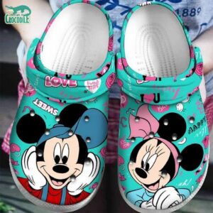 Sweet Happy Micke And Minnie Mouse Turquoise Clogs For Kids & Adults