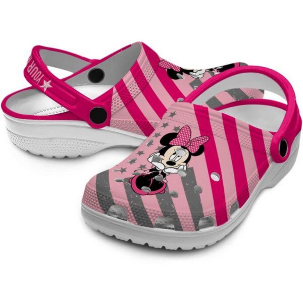 Custom Name Minnie Mouse Star Spangled Graphic Clogs For Kids And Adults