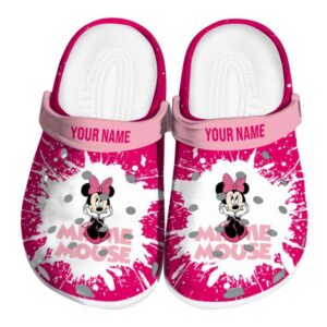 Custom Name Minnie Mouse Paint Splash Art Clogs For Kids And Adults