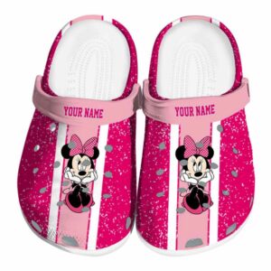 Custom Name Minnie Mouse Vertical Stripes Clogs For Kids And Adults