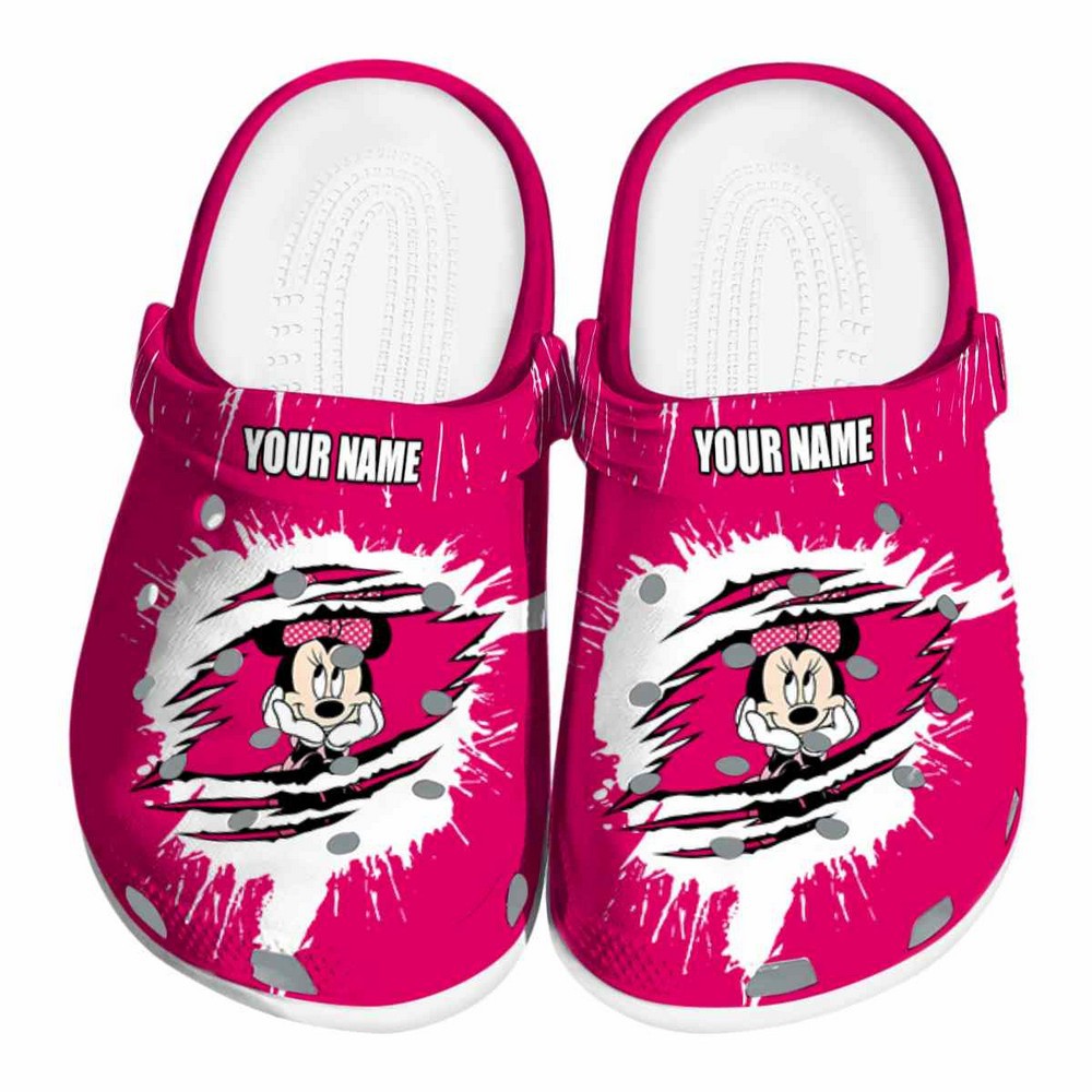 Custom Name Minnie Mouse Spash Motif Background Clogs For Kids And Adults Custom Name Minnie Mouse Spash Motif Background Clogs For Kids And Adults