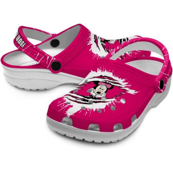 Custom Name Minnie Mouse Spash Motif Background Clogs For Kids And Adults