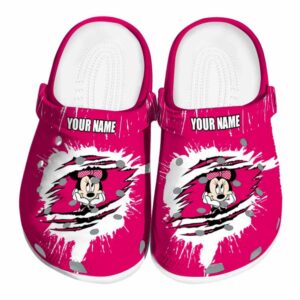 Custom Name Minnie Mouse Spash Motif Background Clogs For Kids And Adults