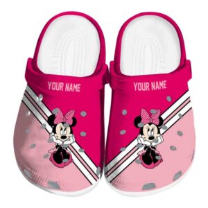 Custom Name Minnie Mouse Stripes Accents Clogs For Kids And Adults