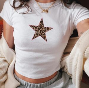 Cheetah Print Star Baby Tee Y2K 90s Crop Top Tshirt Leopard Print Teenage Girl Gifts