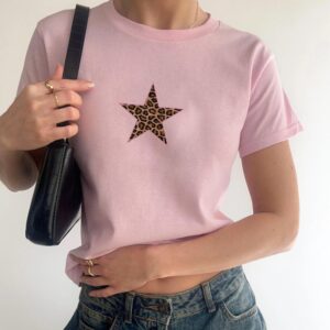 Cheetah Print Star Baby Tee Y2K 90s Crop Top Tshirt Leopard Print Teenage Girl Gifts