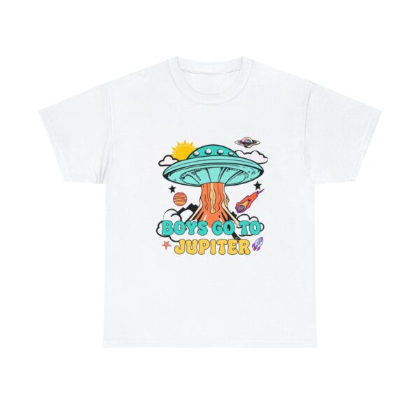 Boys Go To Jupiter Graphic Tshirt: Y2K Alien Invasion Tee for 90s Teens – Preppy Spaceship & Solar System Design