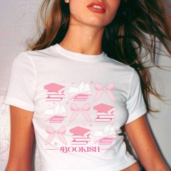 Bookish Coquette Bow Baby Tee: Y2K Graphic Tshirt for Girls