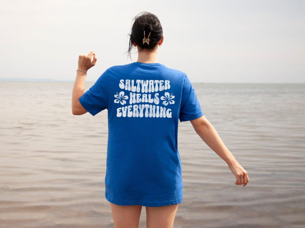 Saltwater Heals Everything Beach Shirt: Coconut Girl Retro Aesthetic TShirt Y2K VSCO Style Saltwater Heals Everything Beach Shirt: Coconut Girl Retro Aesthetic TShirt Y2K VSCO Style