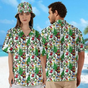 Mickey & Minnie Christmas Hawaiian Shirt Set - Festive Xmas Party Tee