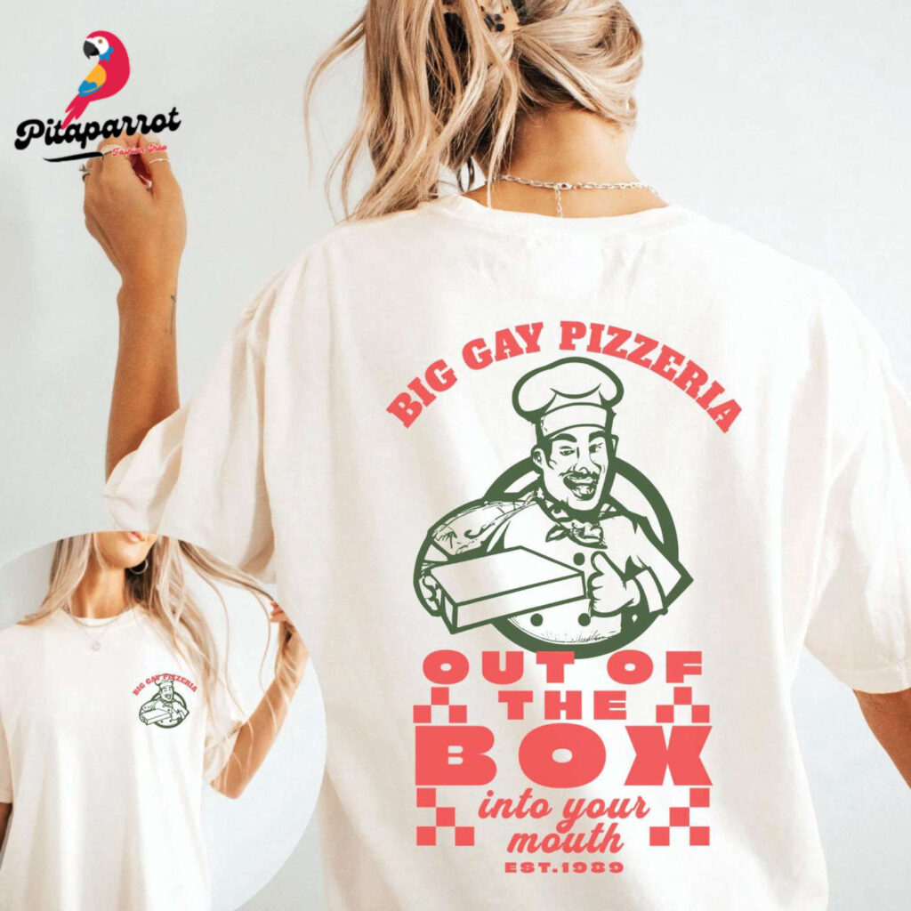 Big Gay Pizzeria Pride Shirt featuring WLW and Queer Art by Chappell Roan Big Gay Pizzeria Pride Shirt featuring WLW and Queer Art by Chappell Roan