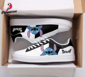 Black White Stitch Disney Lilo & Stitch Low Top Leather Skate Shoes