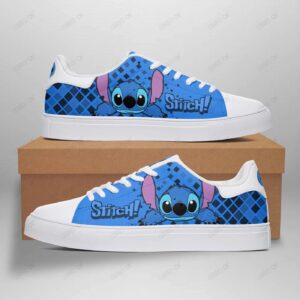 Blue Stitch And Lilo Disney Low Top Leather Skate Shoes