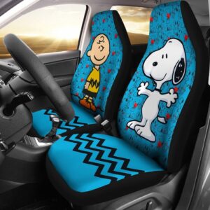Charlie and Snoopy Aqua Blue Cartoon Car Seat Cover – Cute and Durable Design