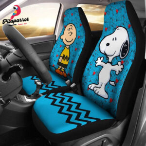 Charlie and Snoopy Aqua Blue Cartoon Car Seat Cover - Cute and Durable Design