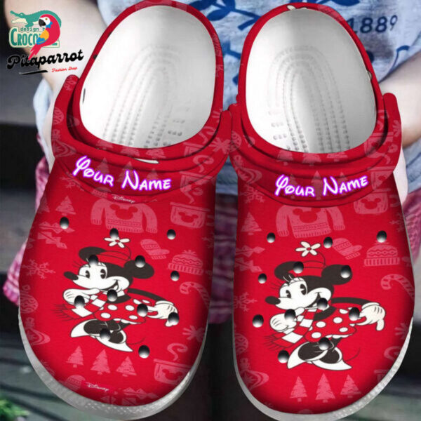 Custom Name Chistmas Dancer Minnie Mouse Red Clogs For Kids & Adults