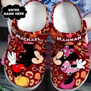 Custom Name Michey And Minnie Chocolate Valentine Clogs For Kids And Adults
