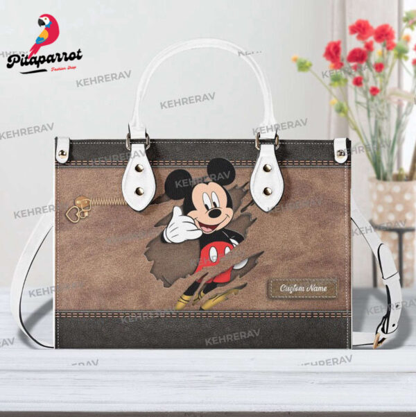 Custom Mickey Leather Handbag for Women – Handmade Bag for Mickey Lovers