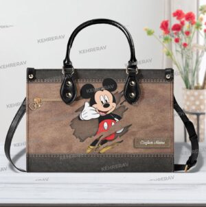 Custom Mickey Leather Handbag for Women – Handmade Bag for Mickey Lovers
