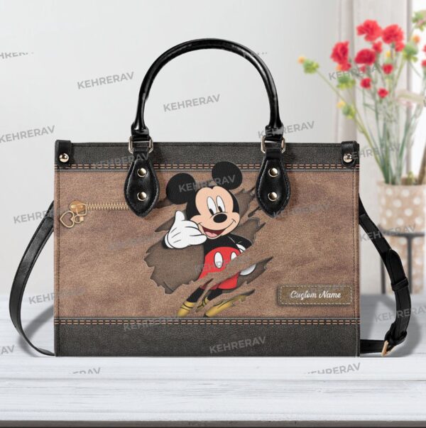 Custom Mickey Leather Handbag for Women – Handmade Bag for Mickey Lovers