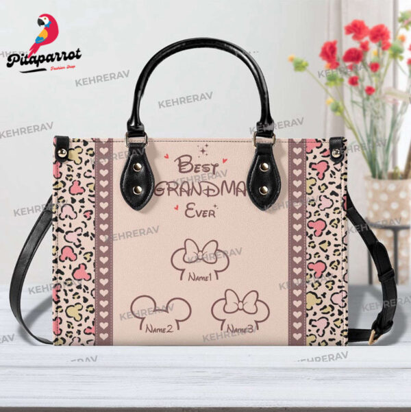 Personalized Mickey Minnie Best Grandma Ever Leather Handbag: Mother s Day Gift