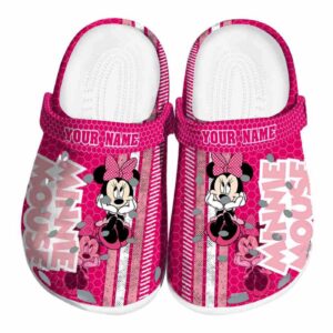 Custom Name Minnie Mouse Contracting Stripes Pink Clogs For Kids And Adults