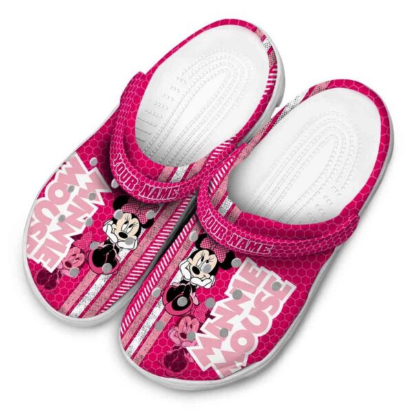 Custom Name Minnie Mouse Contracting Stripes Pink Clogs For Kids And Adults