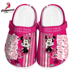 Custom Name Minnie Mouse Contracting Stripes Pink Clogs For Kids And Adults