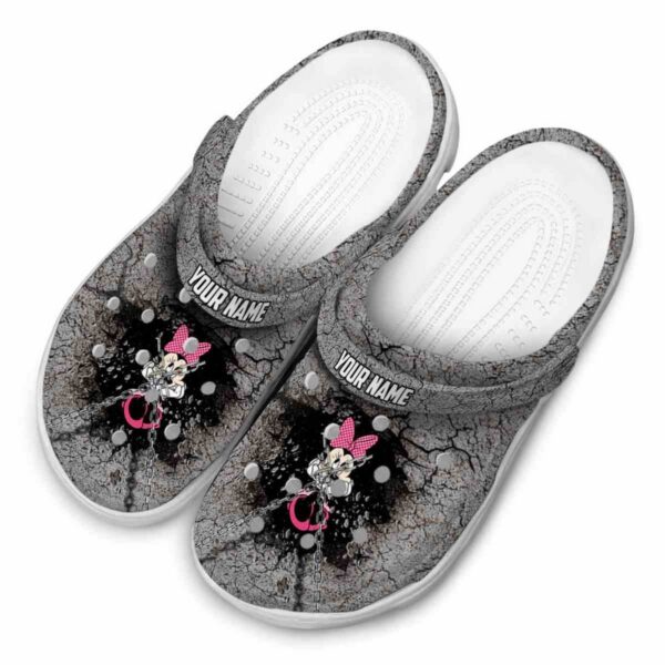Custom Name Minnie Mouse Cracked Ground Texture Clogs For Kids And Adults