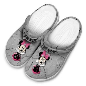 Custom Name Minnie Mouse Cracked Texture Clogs For Kids And Adults