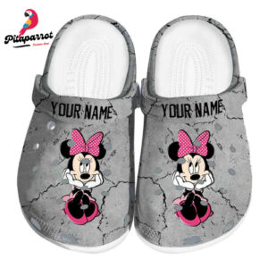 Custom Name Minnie Mouse Cracked Texture Clogs For Kids And Adults