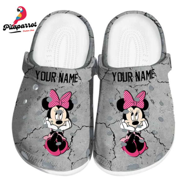 Custom Name Minnie Mouse Cracked Texture Clogs For Kids And Adults
