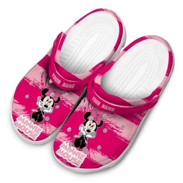 Custom Name Minnie Mouse Paint Spatter Graphics Clogs For Kids And Adults