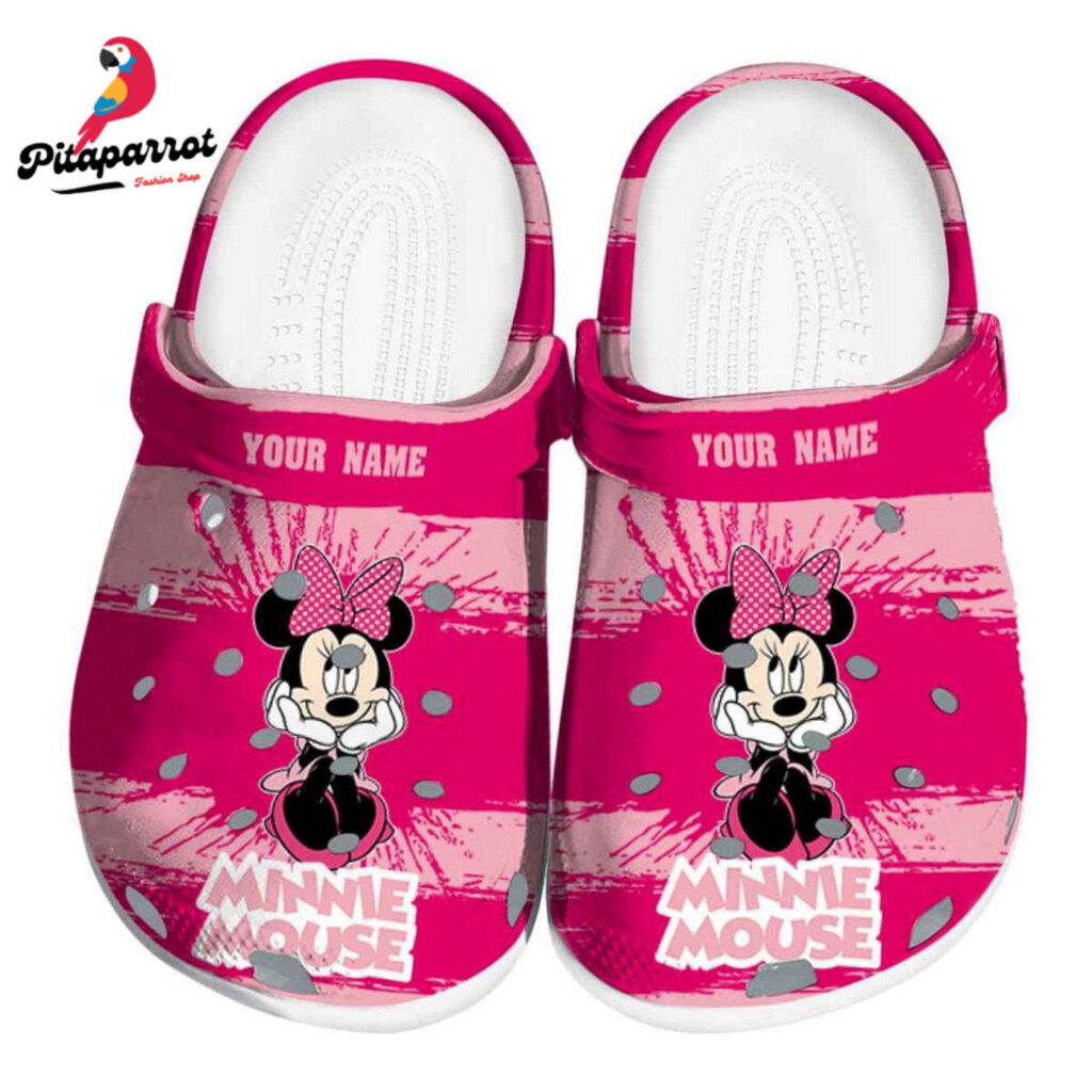 Custom Name Minnie Mouse Paint Spatter Graphics Clogs For Kids And Adults Custom Name Minnie Mouse Paint Spatter Graphics Clogs For Kids And Adults