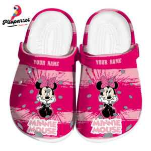Custom Name Minnie Mouse Paint Spatter Graphics Clogs For Kids And Adults