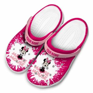 Custom Name Minnie Mouse Paint Splash Art Clogs For Kids And Adults