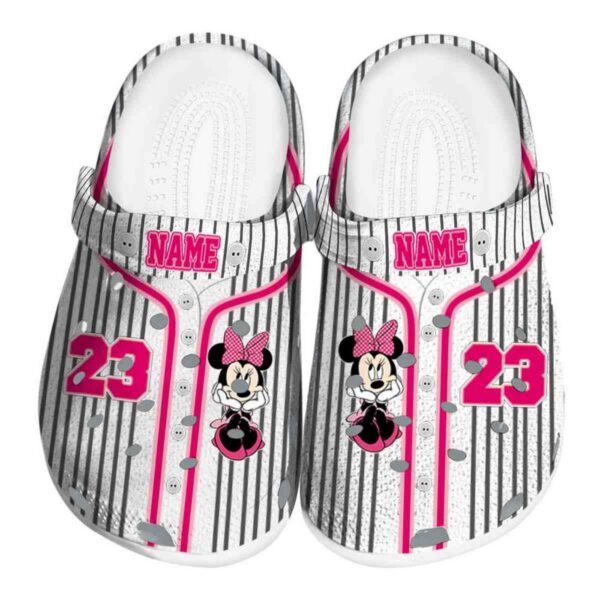 Custom Name Minnie Mouse Pinstrip Pattern Clogs For Kids And Adults