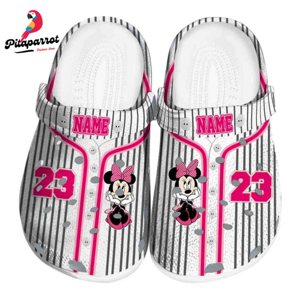 Custom Name Minnie Mouse Pinstrip Pattern Clogs For Kids And Adults Custom Name Minnie Mouse Pinstrip Pattern Clogs For Kids And Adults