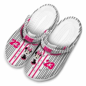 Custom Name Minnie Mouse Pinstrip Pattern Clogs For Kids And Adults 3