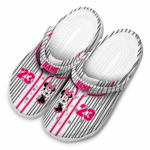 Custom Name Minnie Mouse Pinstrip Pattern Clogs For Kids And Adults