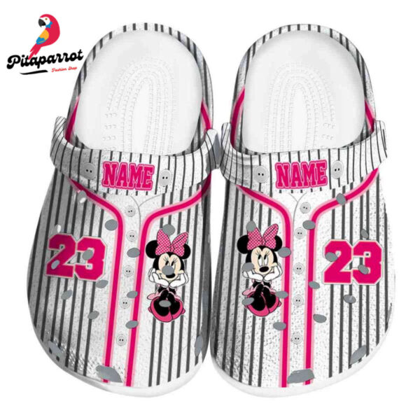 Custom Name Minnie Mouse Pinstrip Pattern Clogs For Kids And Adults